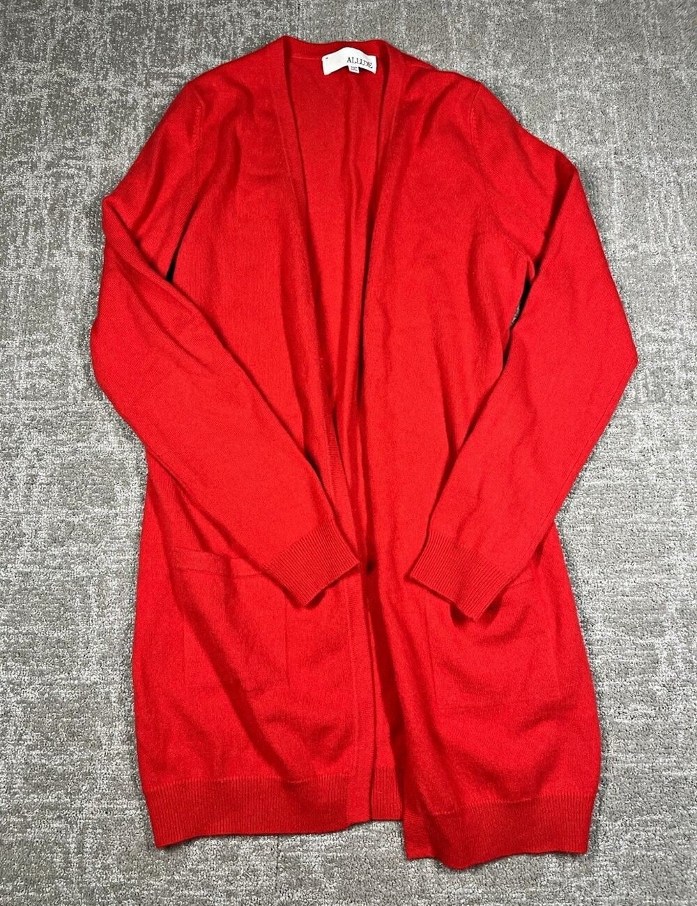 ALLUDE Red 100% Cashmere Open Front Pocket Cardigan Size M